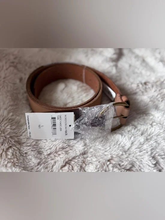 Frye Tan Genuine Leather Belt with Brushed Metal Buckle NWT - Picture 5 of 5